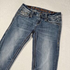 Rock Revival Jeans Womens 28 Blue Julieta Skinny Fleur de Lis Pockets Stitching